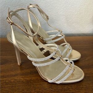 Elegant Gold Strappy Rhinestone Heels New Size 10